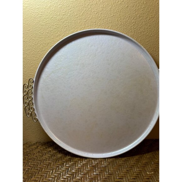 Vintage Mid-Century Morie Glaze KYES  Enameled  Tray White Round Handles 14" - Picture 4 of 7
